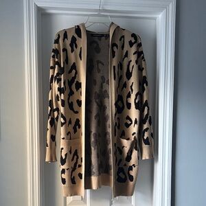 Leopard Print Hooded Cardigan Sweater